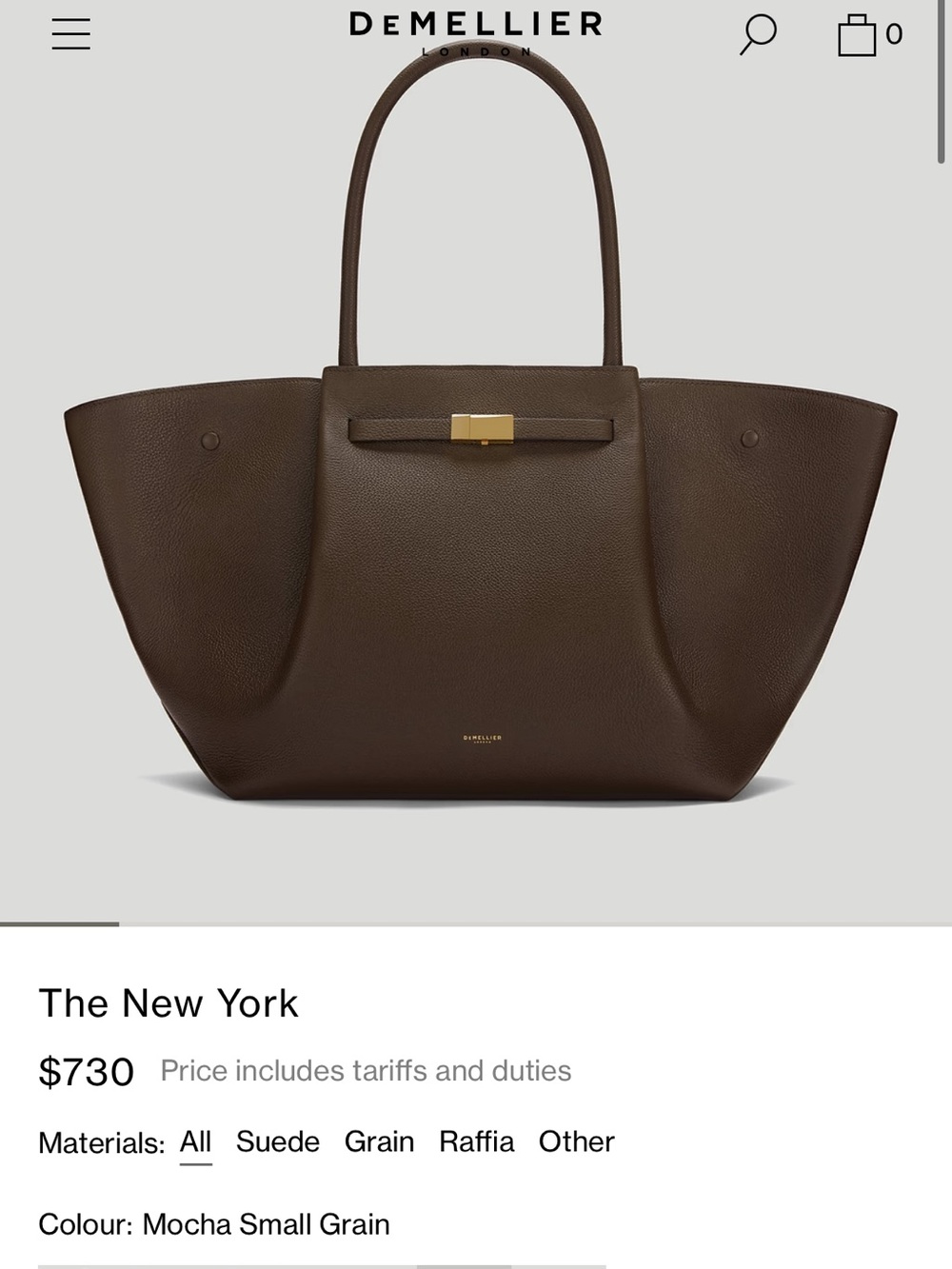 DeMellier New York Tote in Mocha Brown with Gold Hardware